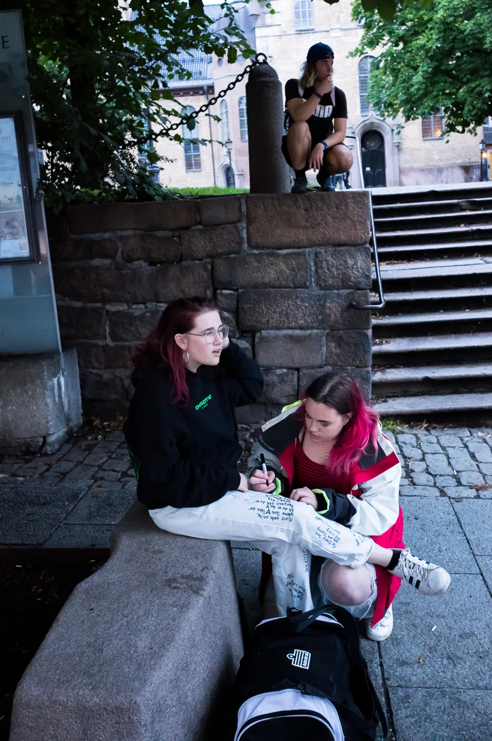 Portrait detail with handwritten text on trousers